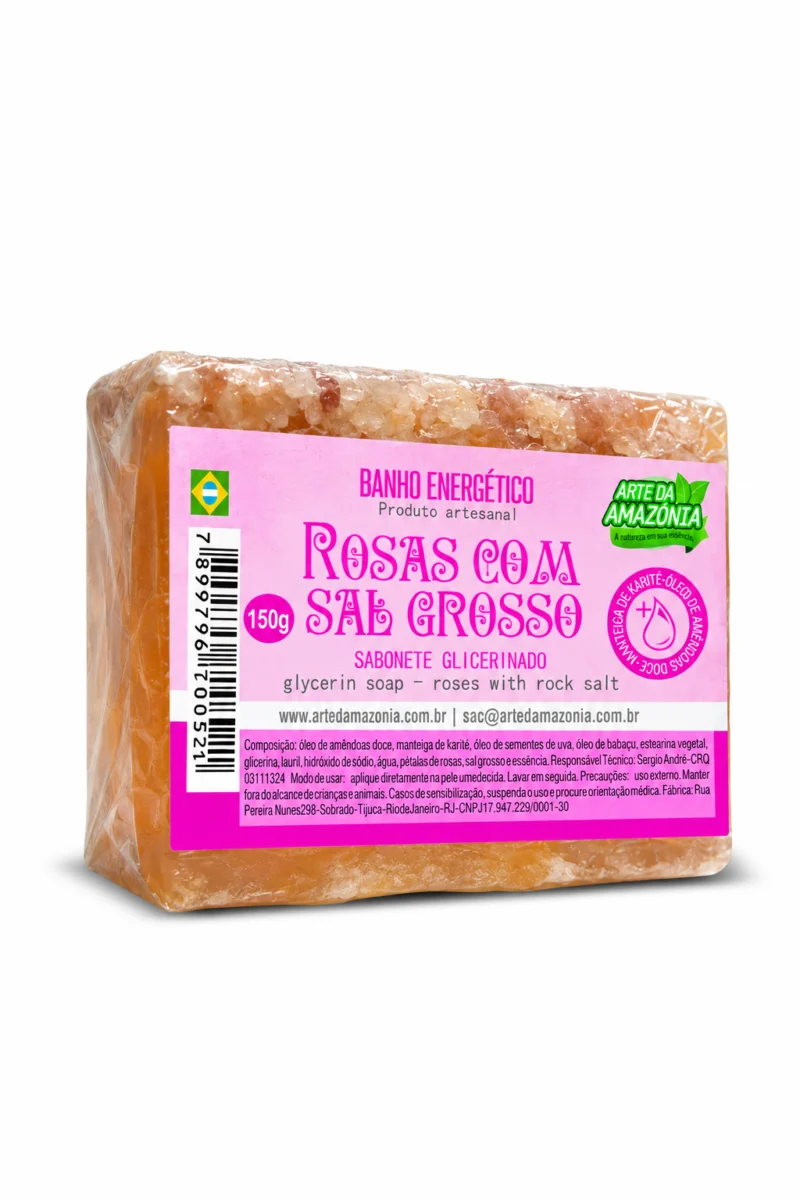 Sabonete Rosas com Sal Grosso 150 g da Arte da Amazônia com embalagem